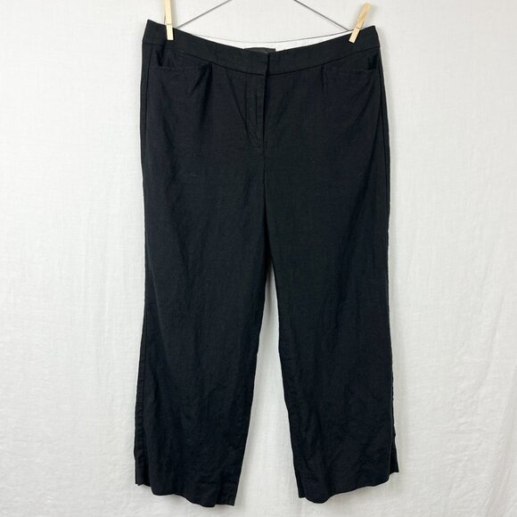 Talbots 100% Linen Black Wide Leg Ankle Pants Womens 8 Minimalist Casual Office - Picture 1 of 11